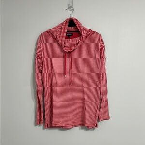 Chaps Coral and White Striped Cowl Neck Lightweight Sweatshirt